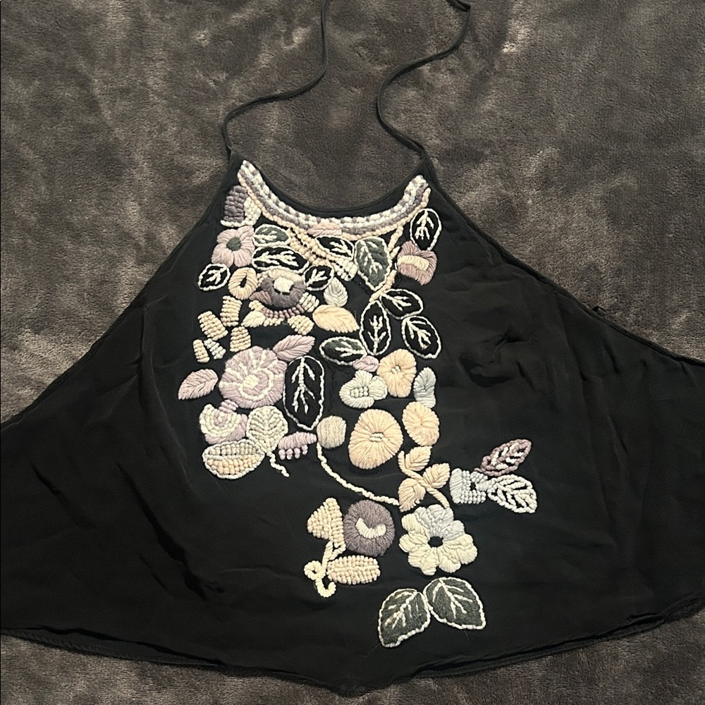 BCBGMaxAzria Black Blouse with Soft Floral Embroidery